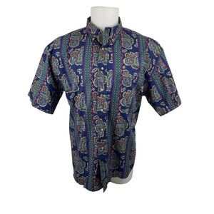 Salty Dog Men Large Paisley Shirt Imperial Poplin Blue Green Casual
